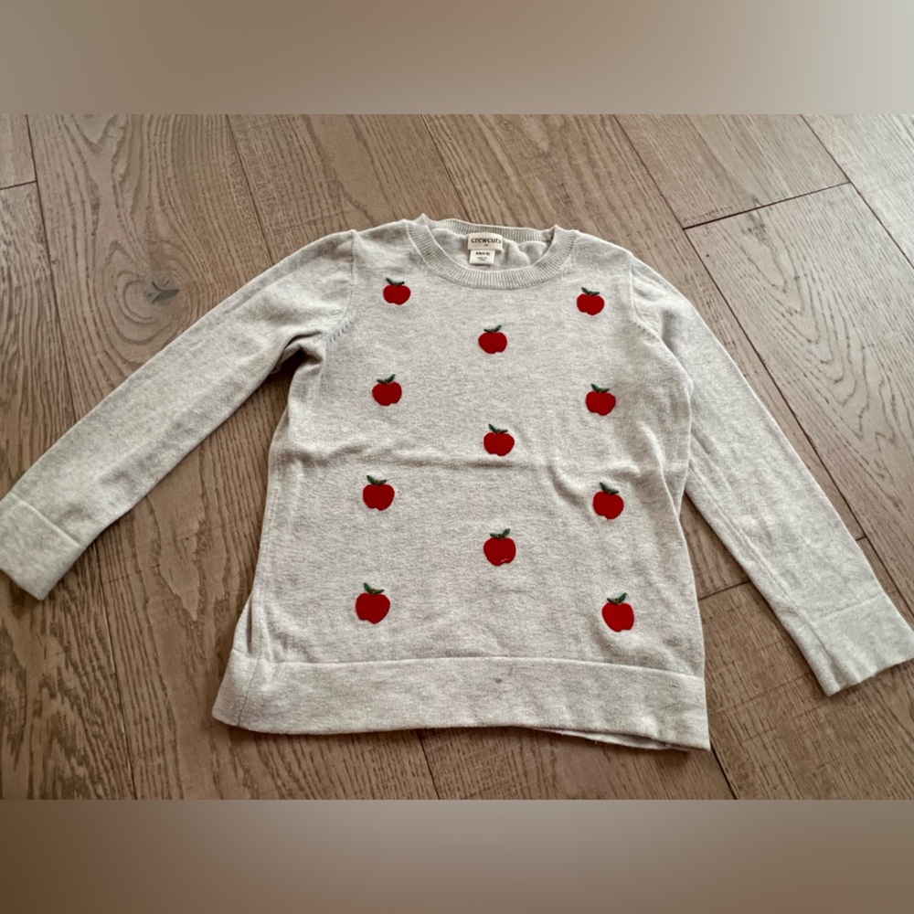 Crewcuts XS 4-5T Girls' Light Beige / Gray Apple Embroidered Sweater 100% cotton